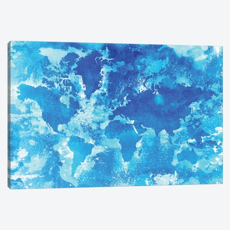 Aqua World Map Canvas Print #ZDZ5} by Zaira Dzhaubaeva Canvas Art