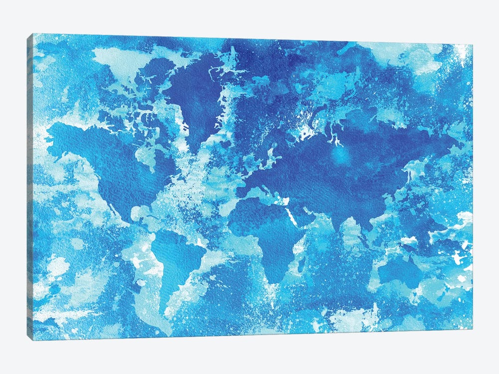 Aqua World Map by Zaira Dzhaubaeva 1-piece Canvas Art