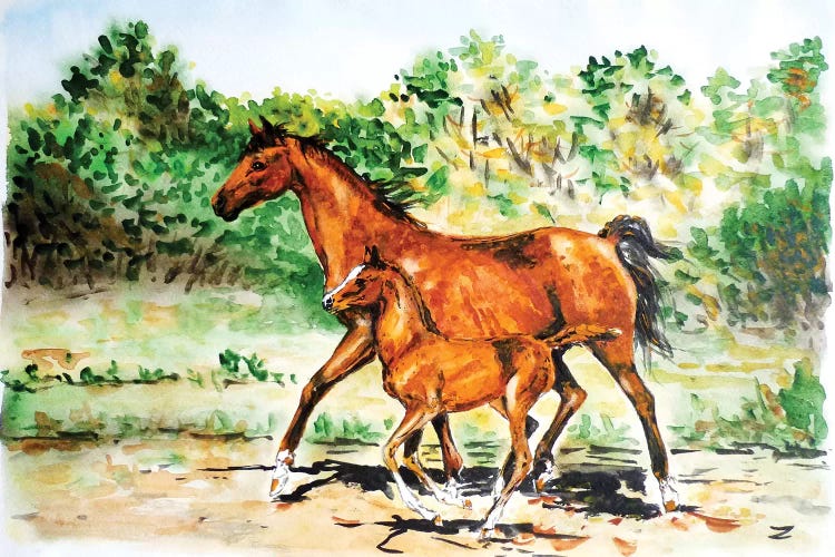 Mare With Foal by Zaira Dzhaubaeva wall art