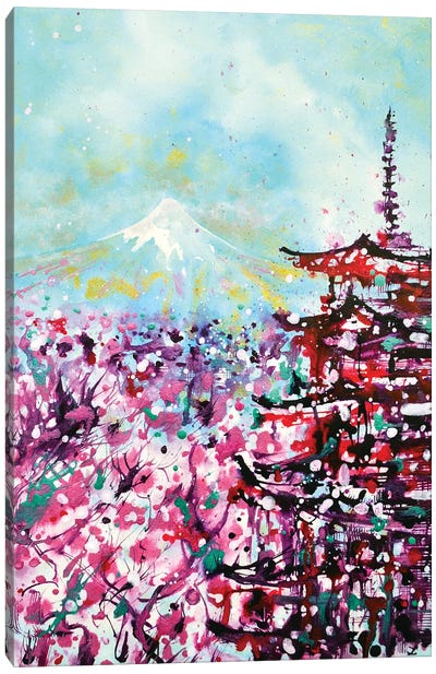 Mount Fuji And The Chureito Pagoda In Spring Canvas Art Print - Volcano Art