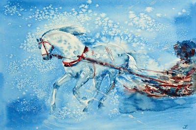 One Horse Open Sleigh by Zaira Dzhaubaeva metal wall art