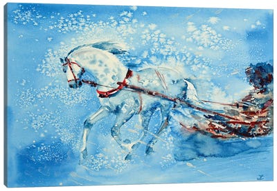 One Horse Open Sleigh Canvas Art Print - Zaira Dzhaubaeva