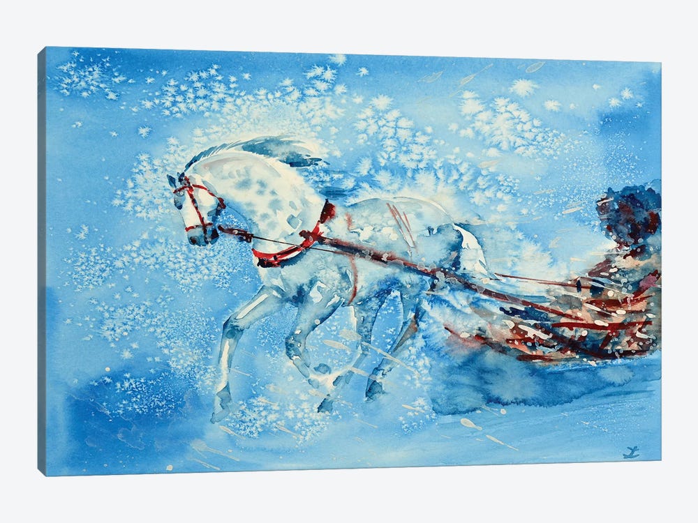 One Horse Open Sleigh by Zaira Dzhaubaeva 1-piece Canvas Art