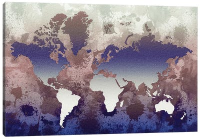 Aquatic World Map Canvas Art Print - Zaira Dzhaubaeva