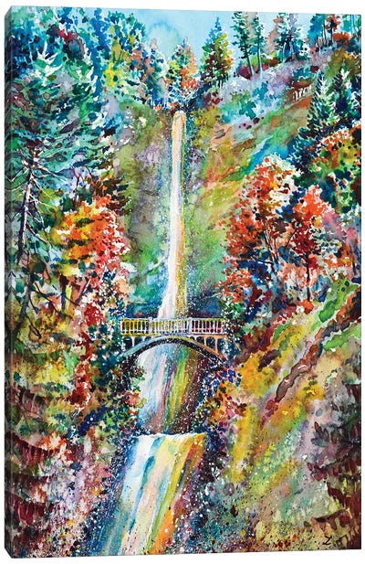 Autumn At Multnomah Falls Canvas Art Print - Waterfall Art