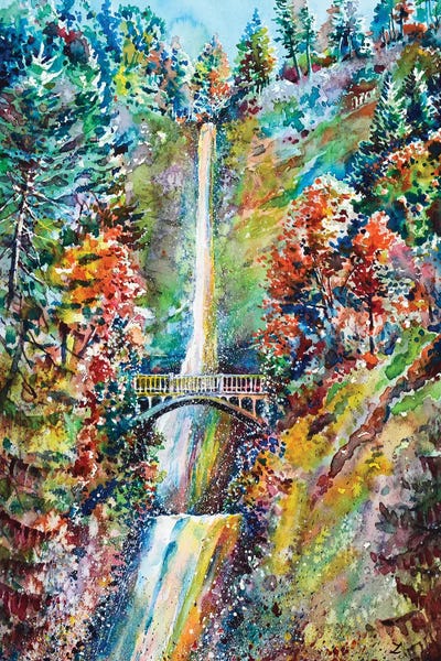Zaira Dzhaubaeva: Autumn At Multnomah Falls by Zaira Dzhaubaeva