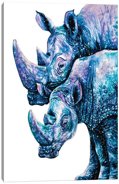 Rhinoceros Couple Canvas Art Print - Pantone 2022 Very Peri