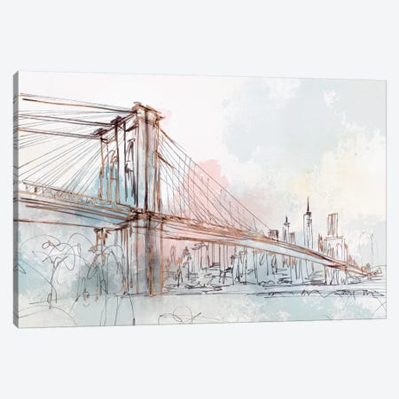 Blushing Brooklyn Bridge Canvas Print #ZEE161} by Isabelle Z Art Print