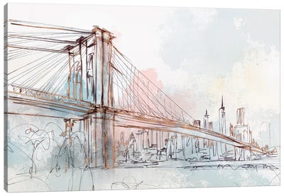 Blushing Brooklyn Bridge Canvas Art Print - Travel