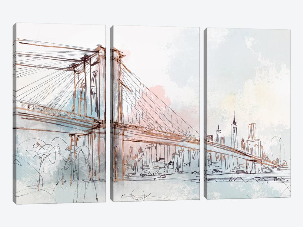Blushing Brooklyn Bridge 3-piece Canvas Art
