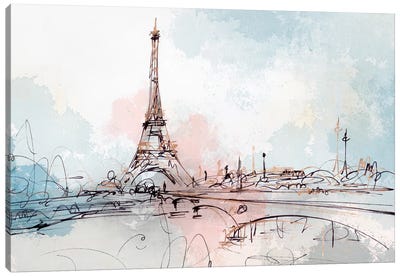 Blushing Paris  Canvas Art Print - Famous Buildings & Towers
