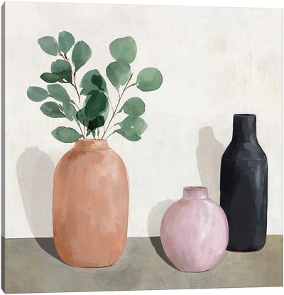 Three Vases Canvas Art Print - Pottery Still Life
