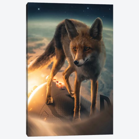 The Fox In Space Canvas Print #ZGA100} by Zenja Gammer Canvas Artwork