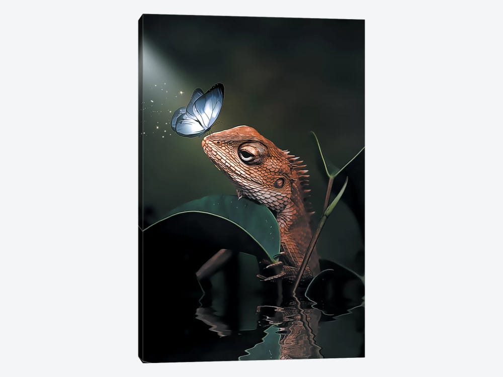 The Iguana & Butterfly by Zenja Gammer 1-piece Canvas Print