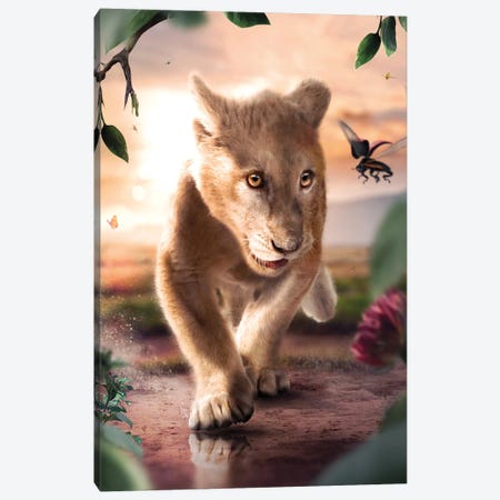 Happy Little Lion Cub Canvas Print #ZGA155} by Zenja Gammer Canvas Wall Art