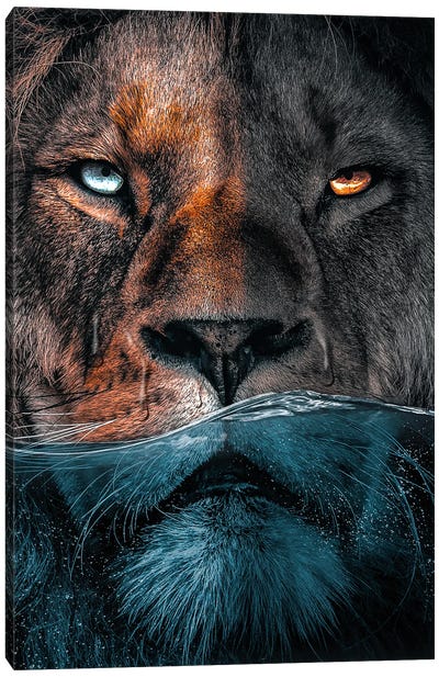 Badass Lion Canvas Art Print - Surrealism Art