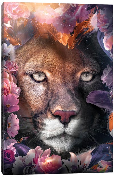 Floral Cougar Canvas Art Print - Cougars