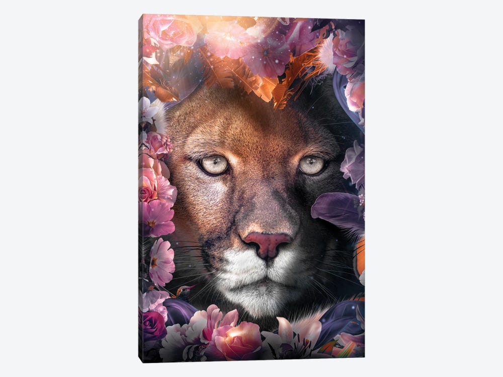 Floral Cougar by Zenja Gammer 1-piece Canvas Art Print