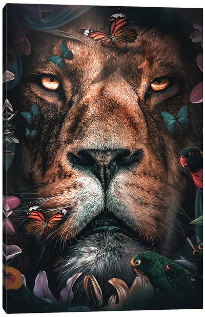 Floral Lion Canvas Art Print - Macro Photography