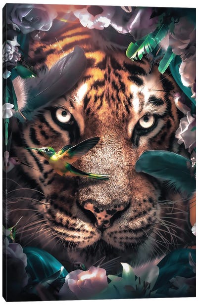 Floral Tiger Canvas Art Print - Tiger Art