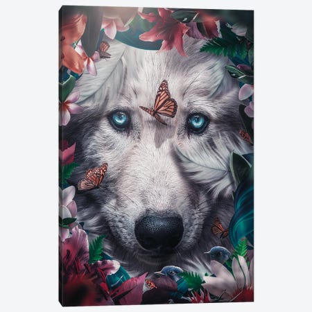 Floral Wolf Canvas Print #ZGA178} by Zenja Gammer Canvas Print