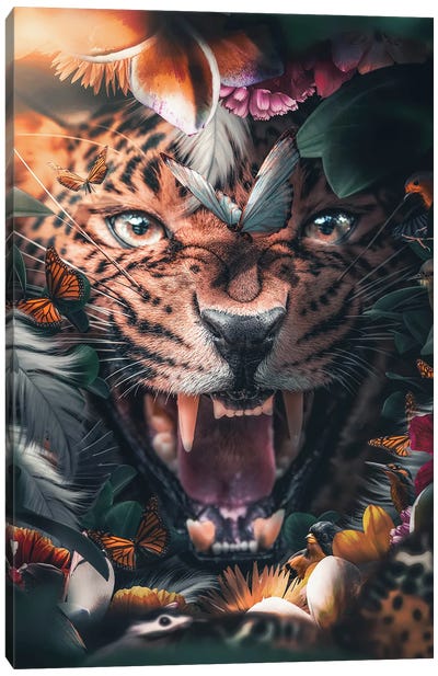 Floral Leopard Canvas Art Print - Zenja Gammer