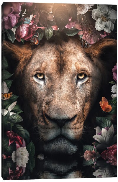 Flowered Lion Canvas Art Print - Zenja Gammer
