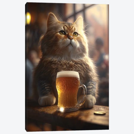 The Drinking Cat Canvas Print #ZGA213} by Zenja Gammer Canvas Wall Art