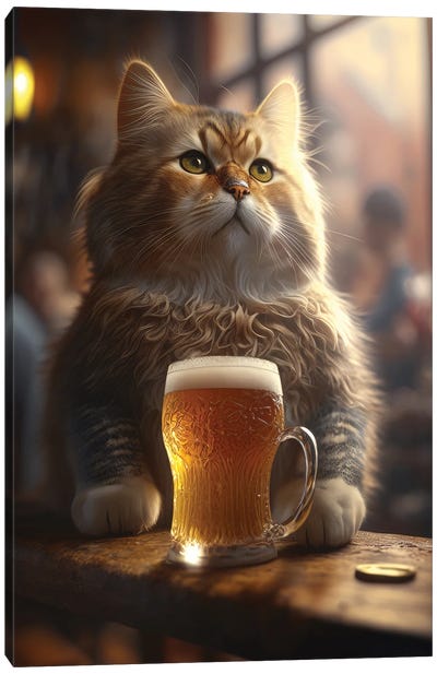 The Drinking Cat Canvas Art Print - Beer Art