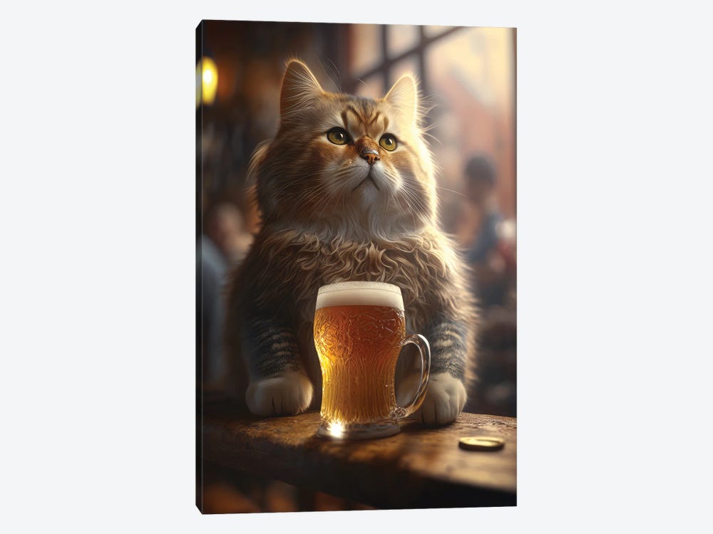 The Drinking Cat by Zenja Gammer 1-piece Canvas Art