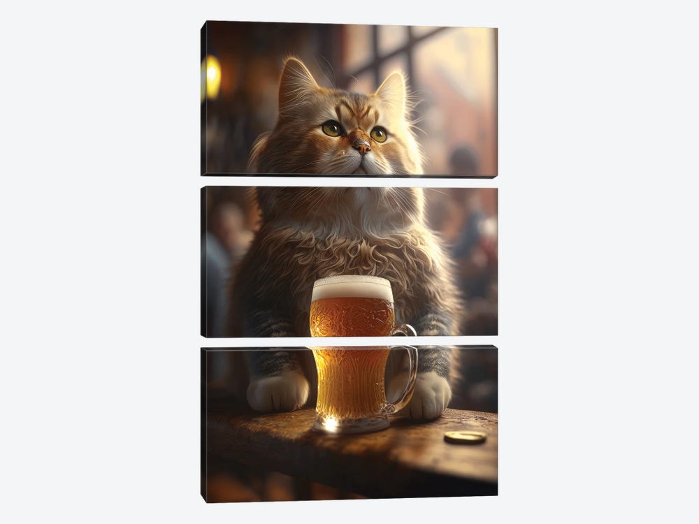 The Drinking Cat by Zenja Gammer 3-piece Canvas Artwork