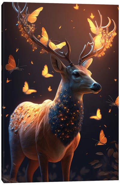 Deer And Butterflies Canvas Art Print - Zenja Gammer
