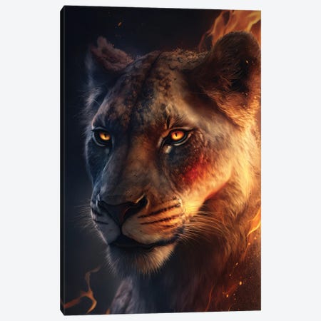 Lioness Fire Canvas Print #ZGA222} by Zenja Gammer Art Print