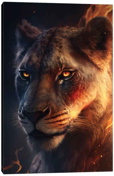 Lioness Fire Canvas Art Print - Zenja Gammer