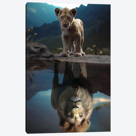 The Lion Reflection Canvas Print #ZGA223} by Zenja Gammer Art Print