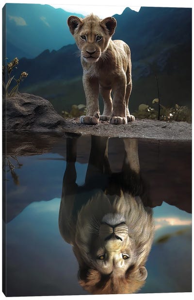 The Lion Reflection Canvas Art Print - Zenja Gammer