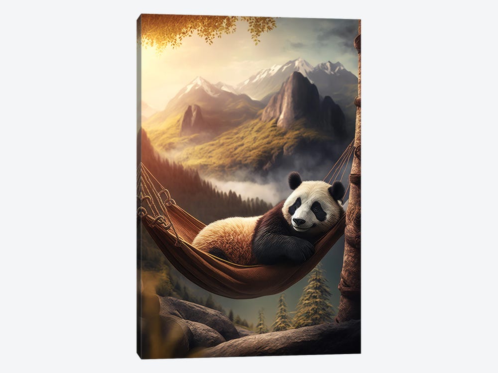 Hammock Panda Sunset by Zenja Gammer 1-piece Canvas Wall Art