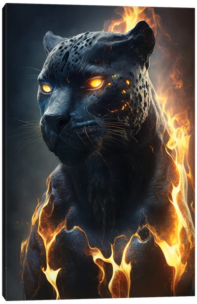 Black Panther Flames Canvas Art Print - Panther Art