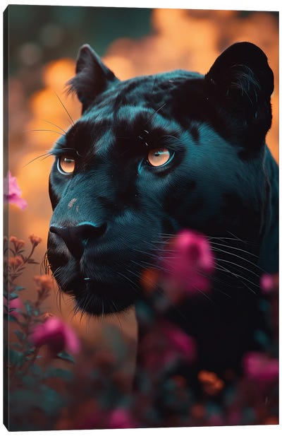 Black Panther Floral Canvas Art Print - Panther Art