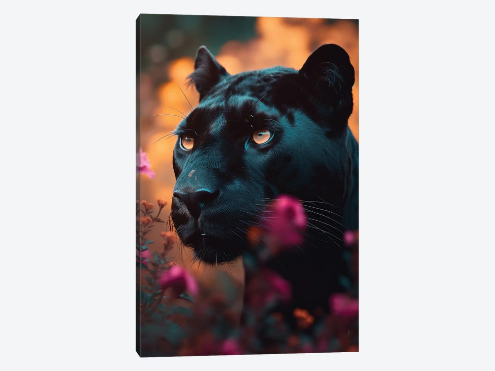 Black Panther Floral by Zenja Gammer 1-piece Canvas Print