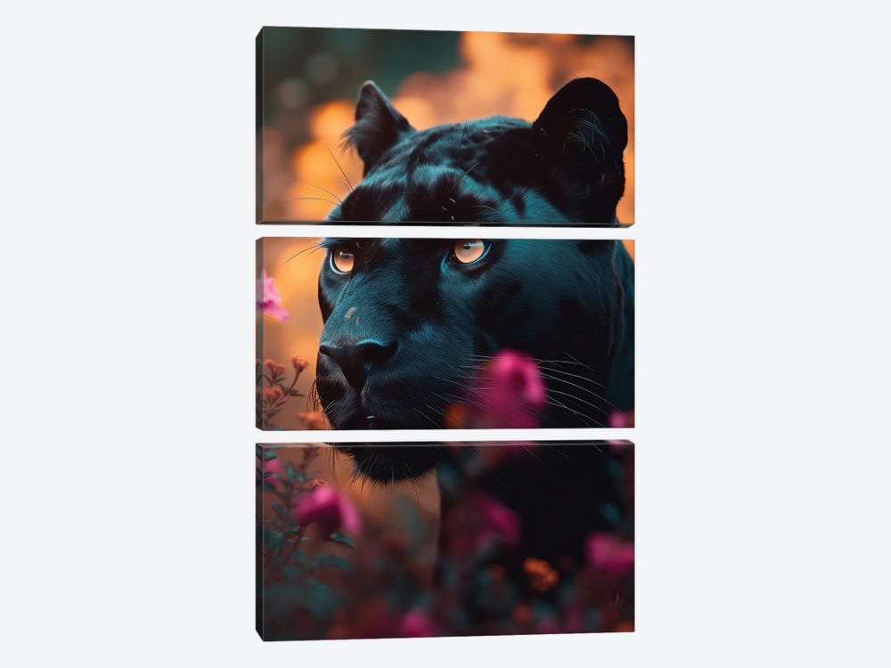Black Panther Floral by Zenja Gammer 3-piece Art Print