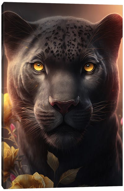 Black Panther Portrait Canvas Art Print - Panther Art