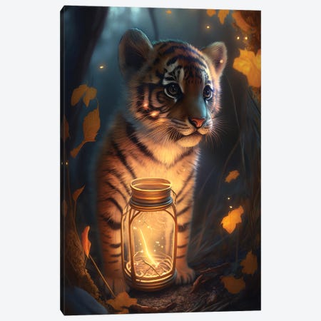Glowing Lamp Tiger Cub Canvas Print #ZGA234} by Zenja Gammer Art Print