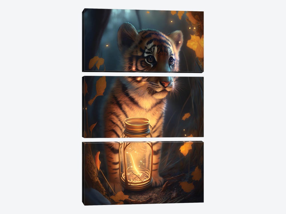 Glowing Lamp Tiger Cub by Zenja Gammer 3-piece Canvas Art Print