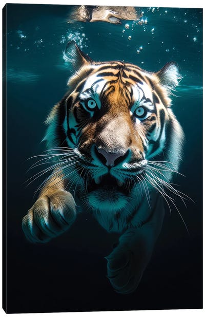 Diving Tiger Canvas Art Print - Zenja Gammer