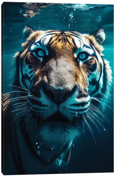 Underwater Swimming Tiger Canvas Art Print - Zenja Gammer