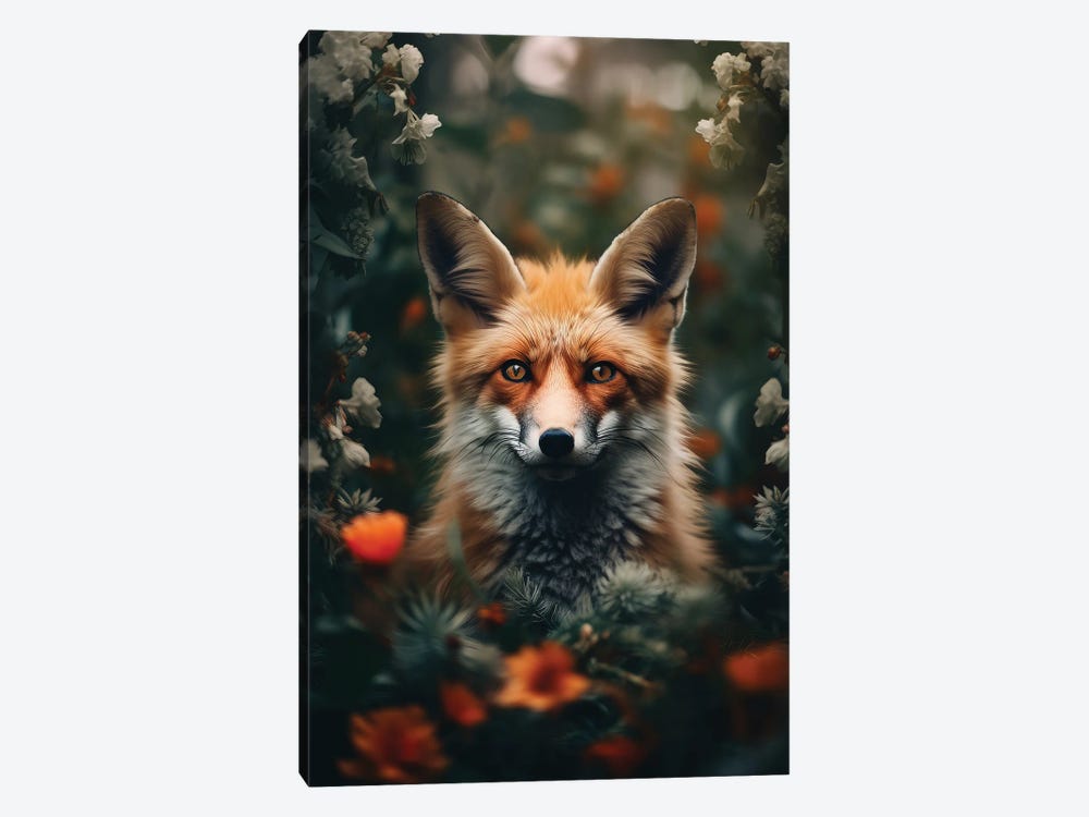 Fox Hiding Between Flowers by Zenja Gammer 1-piece Canvas Artwork
