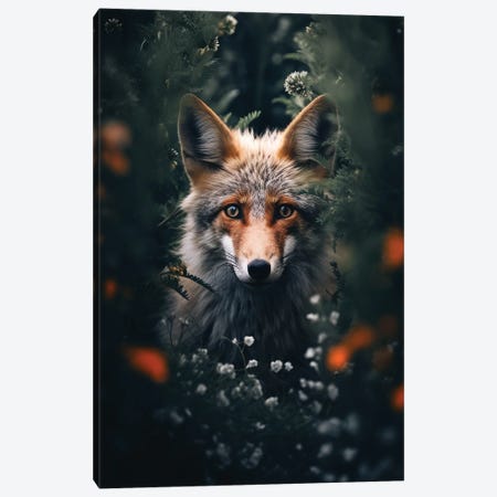 Fox Hiding In The Forest Canvas Print #ZGA238} by Zenja Gammer Canvas Wall Art