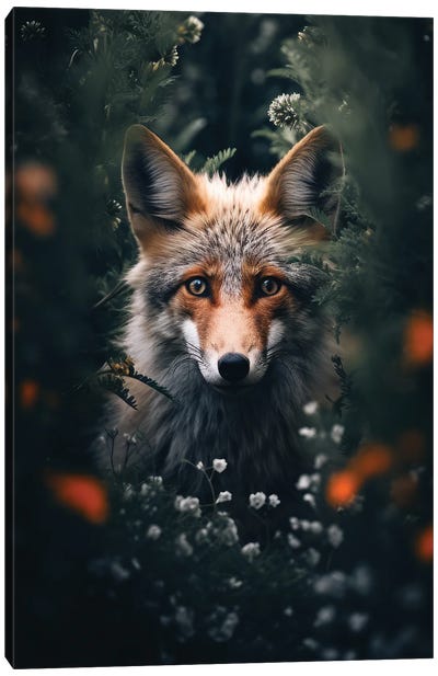 Fox Hiding In The Forest Canvas Art Print - Zenja Gammer