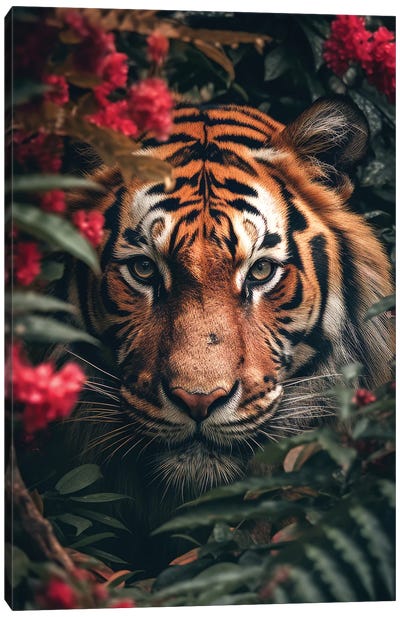 Flower Tiger Canvas Art Print - Tiger Art